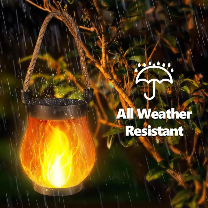 Solar Lantern Lights with Flickering Flame Effect for Outdoor Garden and Patio Decor, Dual Charging Modes, Waterproof Design