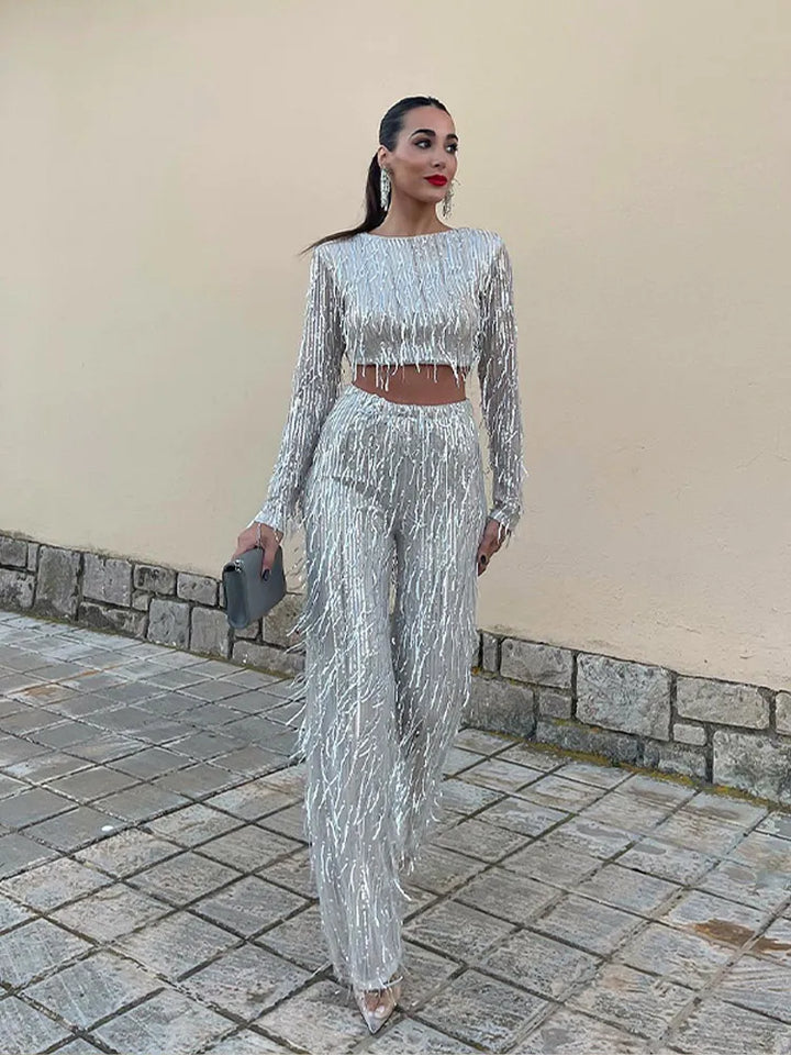 Elegant Ladies Crop Top Set with Matching Pants, Soft Breathable Fabric, Flattering Fit for Summer Fashion, Casual Outings and Festivals