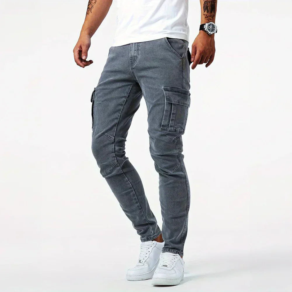 Stretch Cargo Jeans for Men, Comfortable Fit with Functional Pockets, Elastic Denim for Versatile Style