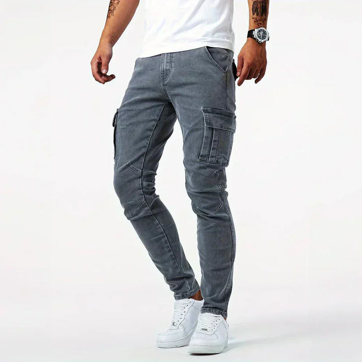 Stretch Cargo Jeans for Men, Comfortable Fit with Functional Pockets, Elastic Denim for Versatile Style