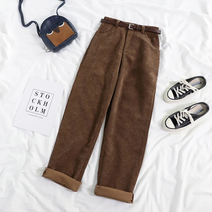 High Waist Corduroy Pants for Women, Wide Leg Cotton Trousers in Black and Coffee, Comfortable Casual Style