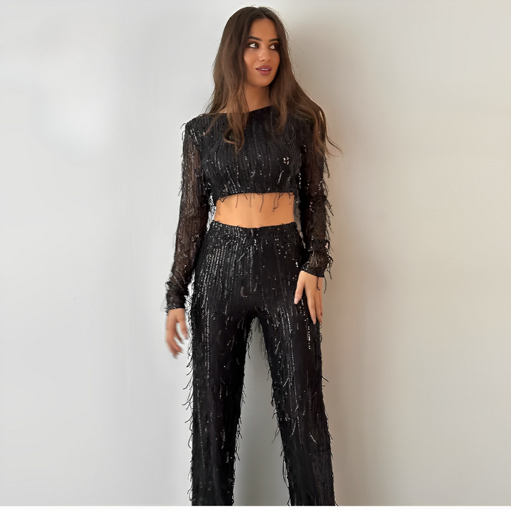 Elegant Ladies Crop Top Set with Matching Pants, Soft Breathable Fabric, Flattering Fit for Summer Fashion, Casual Outings and Festivals