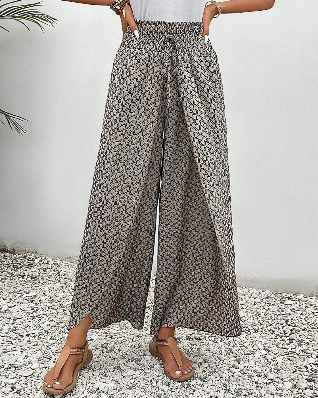 Relaxed Wide Leg Pants for Women, Flowy Palazzo Trousers with Elastic Waistband and Breathable Fabric