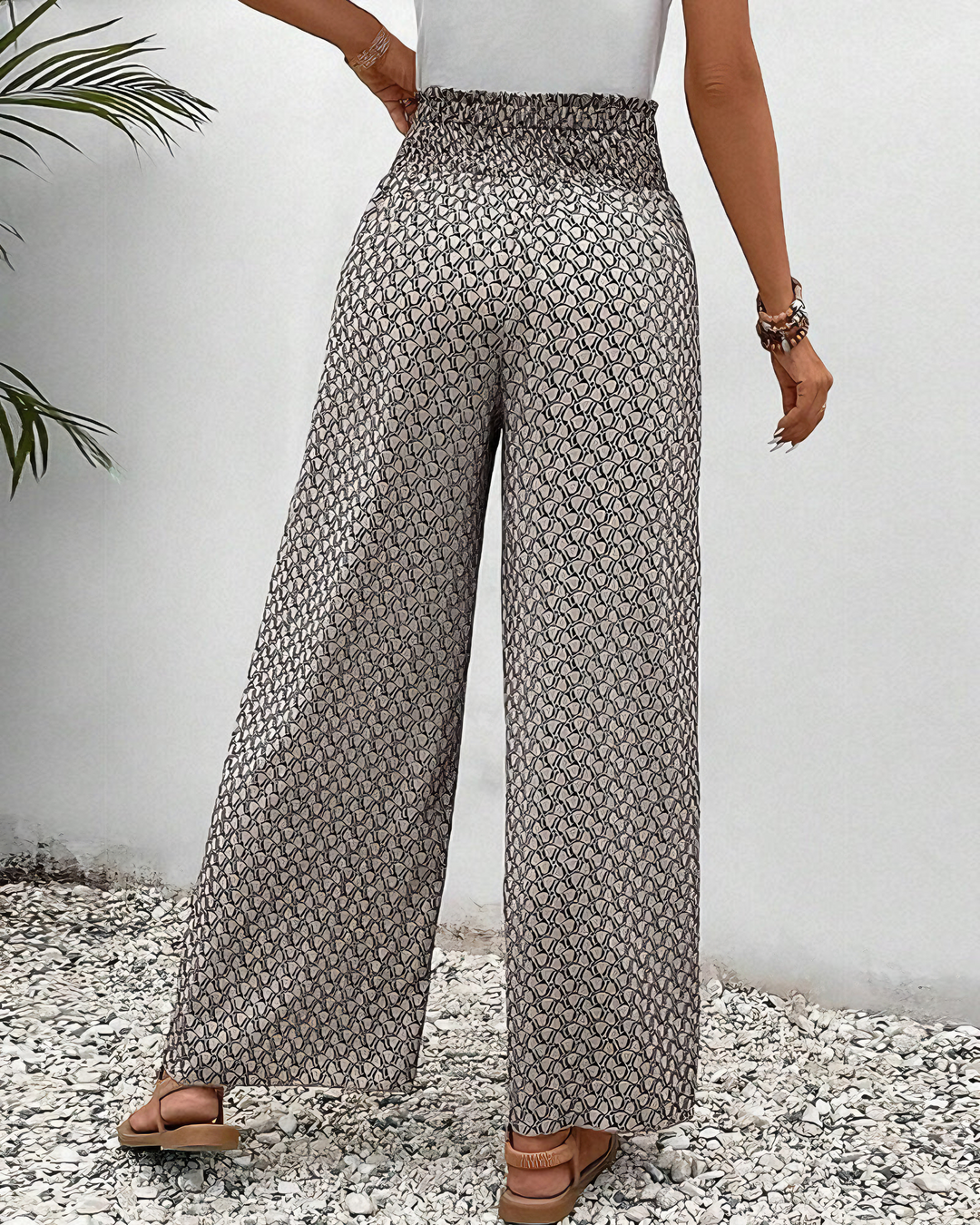 Relaxed Wide Leg Pants for Women, Flowy Palazzo Trousers with Elastic Waistband and Breathable Fabric