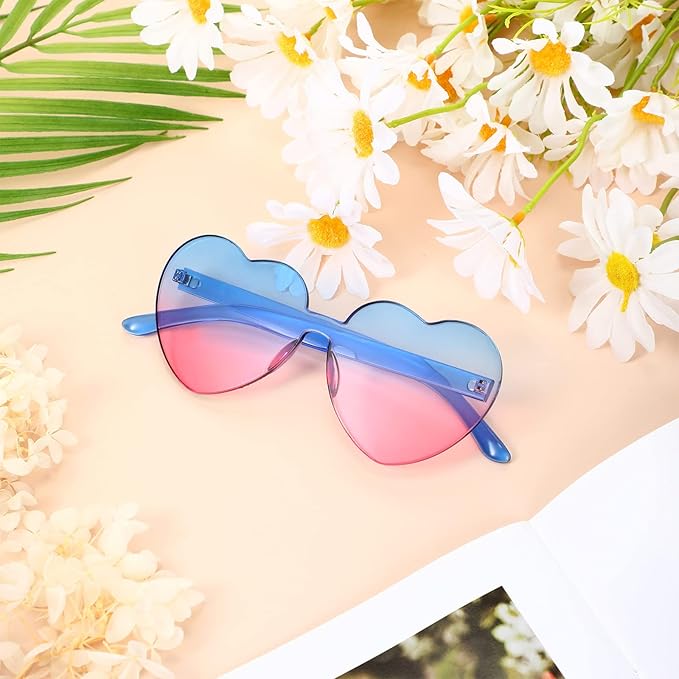 Lightweight women’s heart-shaped sunglasses – rimless design, transparent lenses, for summer festivals