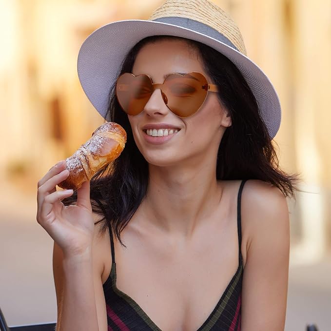 Lightweight women’s heart-shaped sunglasses – rimless design, transparent lenses, for summer festivals