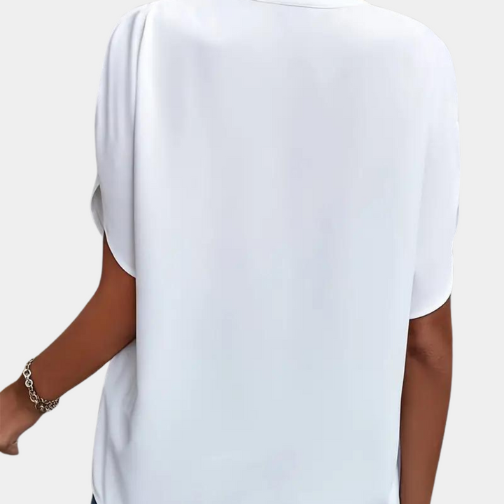 Breathable women’s blouse – short sleeve v-neck, lightweight material, for any occasion