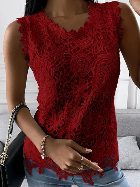 Lightweight women’s lace top – sleeveless floral design, soft fabric, for special occasions