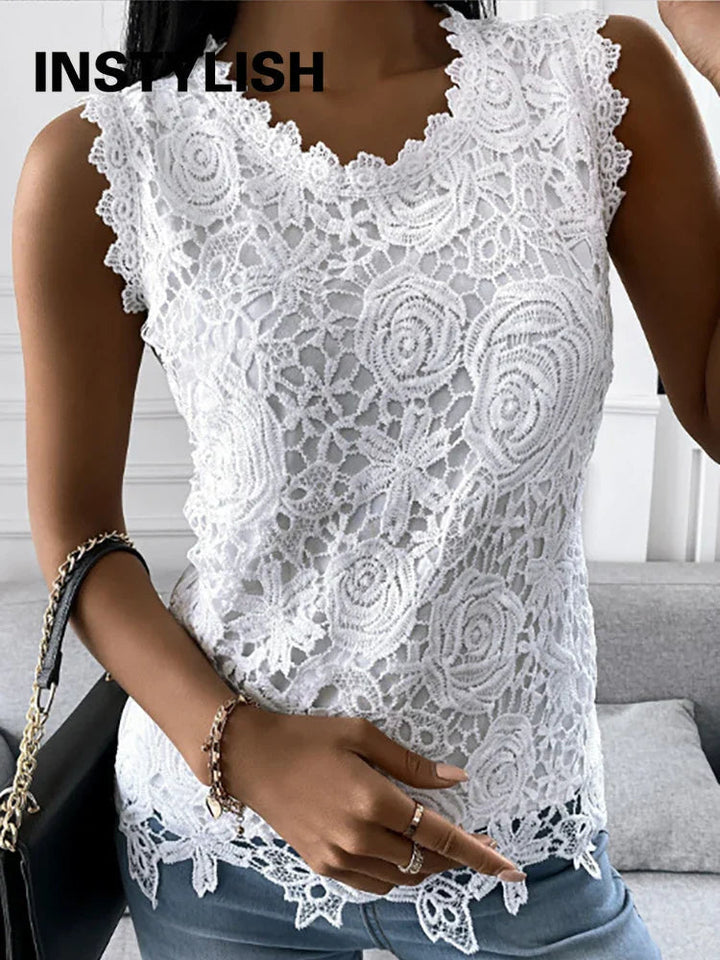 Lightweight women’s lace top – sleeveless floral design, soft fabric, for special occasions