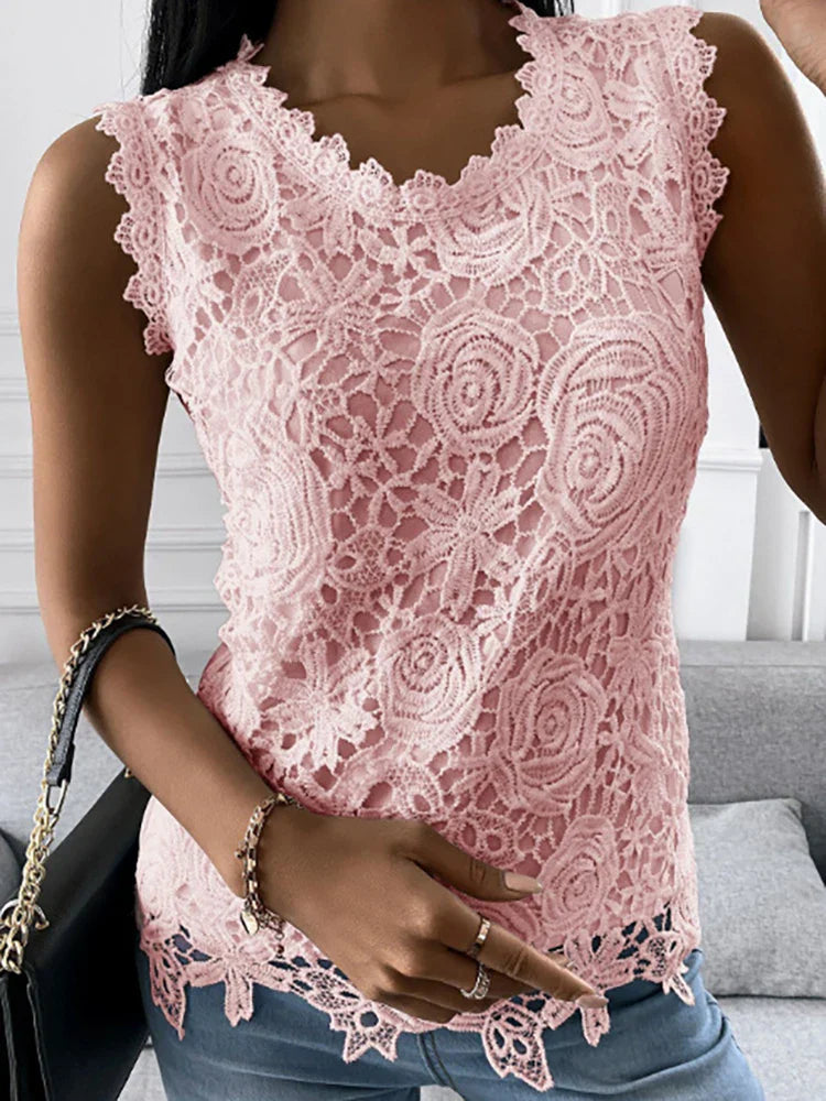Lightweight women’s lace top – sleeveless floral design, soft fabric, for special occasions