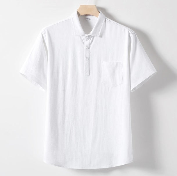Lightweight Linen Polo Shirt for Men, Breathable Casual Wear in Various Colors, Relaxed Fit, Machine Washable