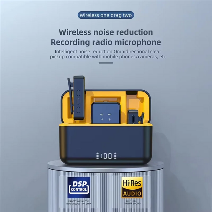 Wireless Lavalier Microphone with Noise Cancellation and LED Display for iPhone, iPad, and Android Devices