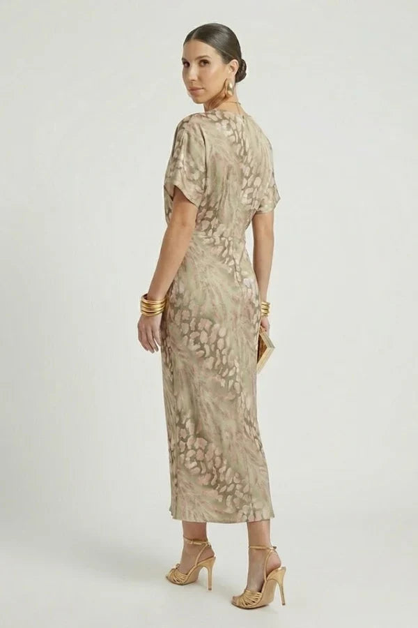 Lightweight Women’s Wrap Dress - Flattering Twisted Knot V-Neck, Printed Polyester, For Party