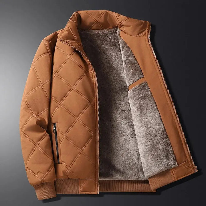 Windproof Men’s Jacket - Quilted Bomber Fleece Lined Hiking