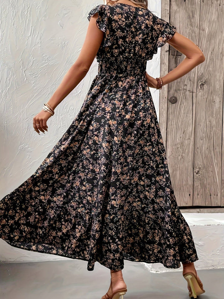 A-Line Dress for Women with Ruffle Sleeves and Elastic Waist, Lightweight Spring Fashion