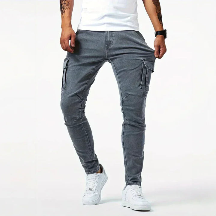 Stretch Cargo Jeans for Men, Comfortable Fit with Functional Pockets, Elastic Denim for Versatile Style