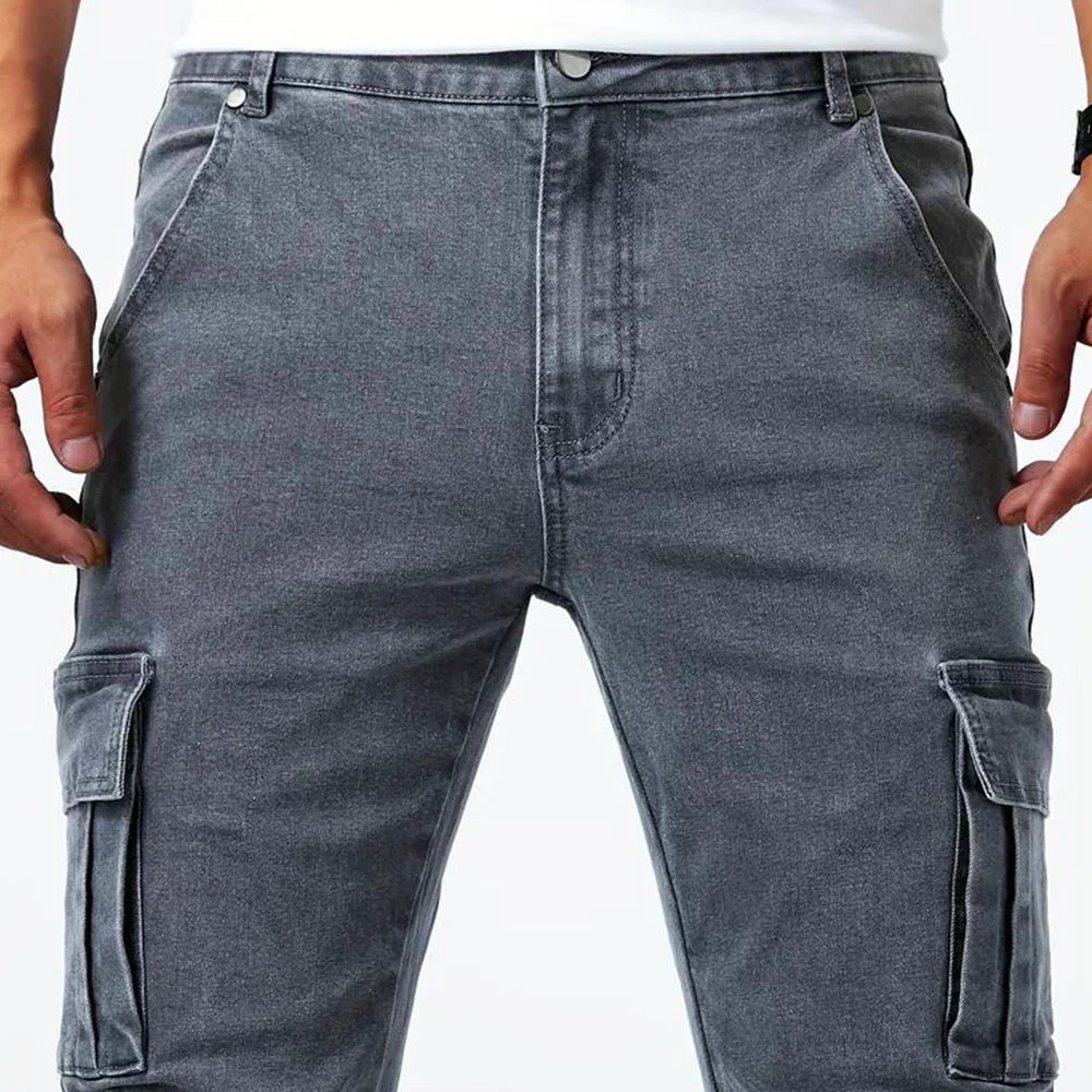 Stretch Cargo Jeans for Men, Comfortable Fit with Functional Pockets, Elastic Denim for Versatile Style