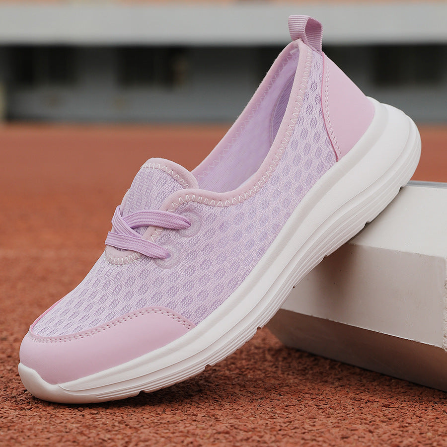 Lightweight Breathable Women’s Lace-Up Sneakers - Low-Profile Round-Toe, Mesh Upper, For Everyday Wear