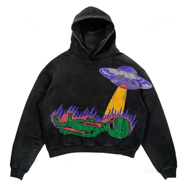 Warm Relaxed Hoodie - Cropped Pullover Polyester Streetwear