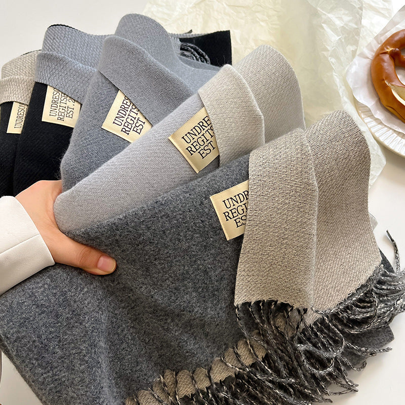 Warm Women Scarf - Reversible Fringed Cashmere Winter