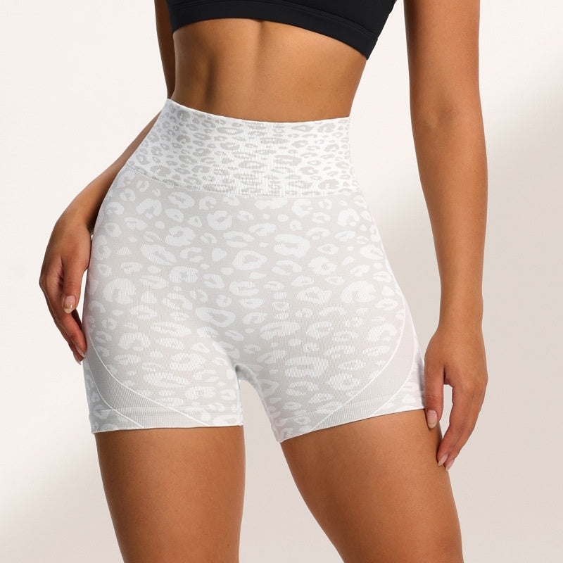 Stretchy Women’s Cycling Shorts – leopard-print three-quarter-length, nylon-spandex blend, for workouts