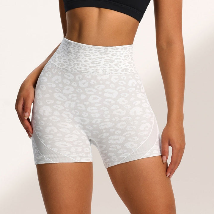 Stretchy Women’s Cycling Shorts – leopard-print three-quarter-length, nylon-spandex blend, for workouts