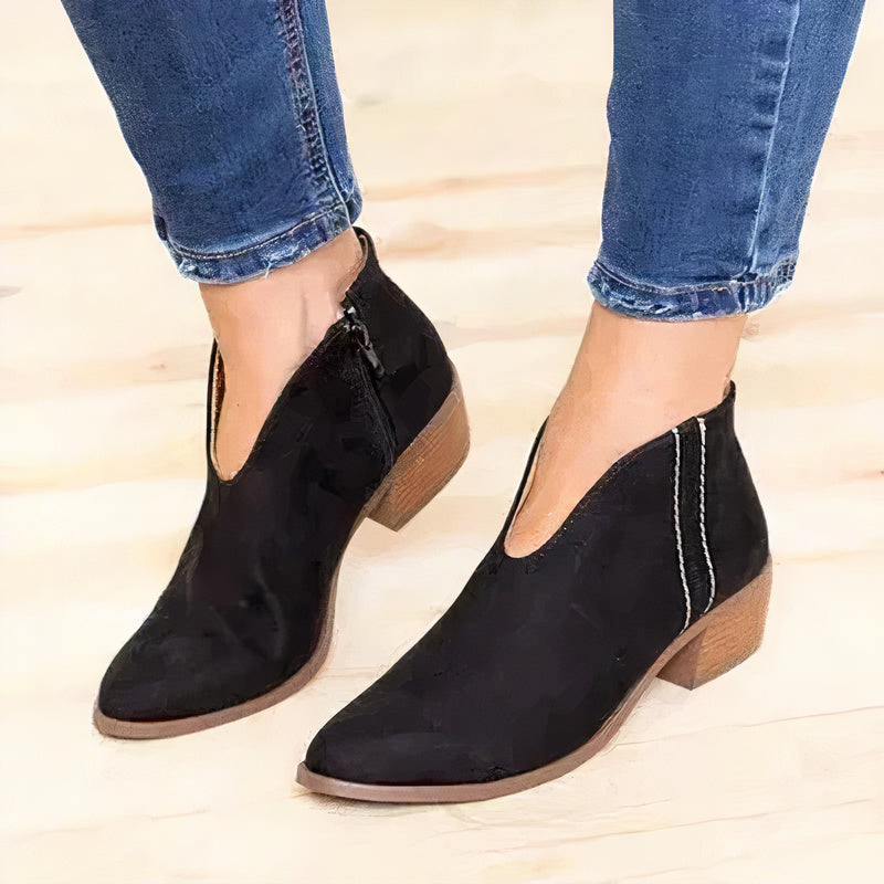 Stylish Black Ankle Boots for Women, High-Quality Leather Pointed Toe Booties with Soft Sole and Ankle Zipper