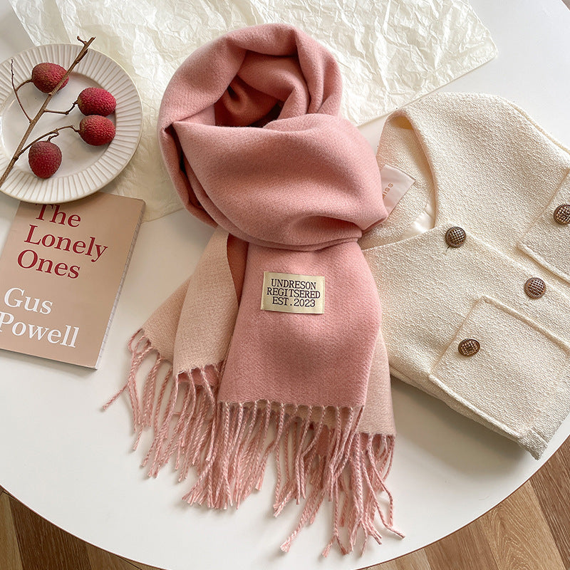 Warm Women Scarf - Reversible Fringed Cashmere Winter