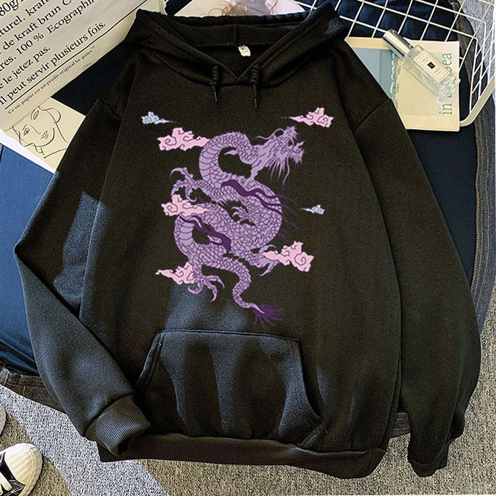 Warm Men’s Hoodie - Dragon Print Pullover, Polyester Casual