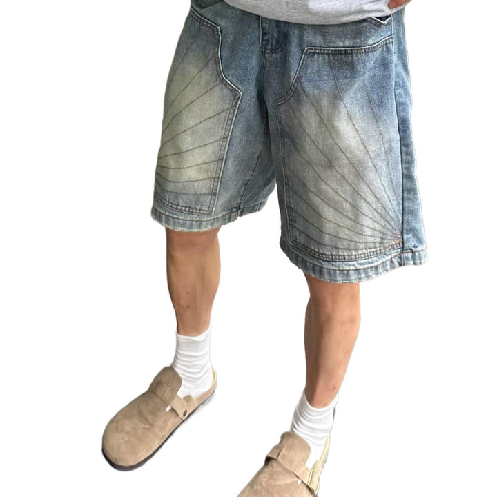 Stretchy Unisex Denim Shorts - Quilted-Panel Design, Cotton Denim, Casual Everyday Wear