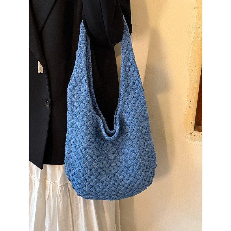 Soft women’s knitted tote bag – textured cross-border trend, knitted, everyday wear