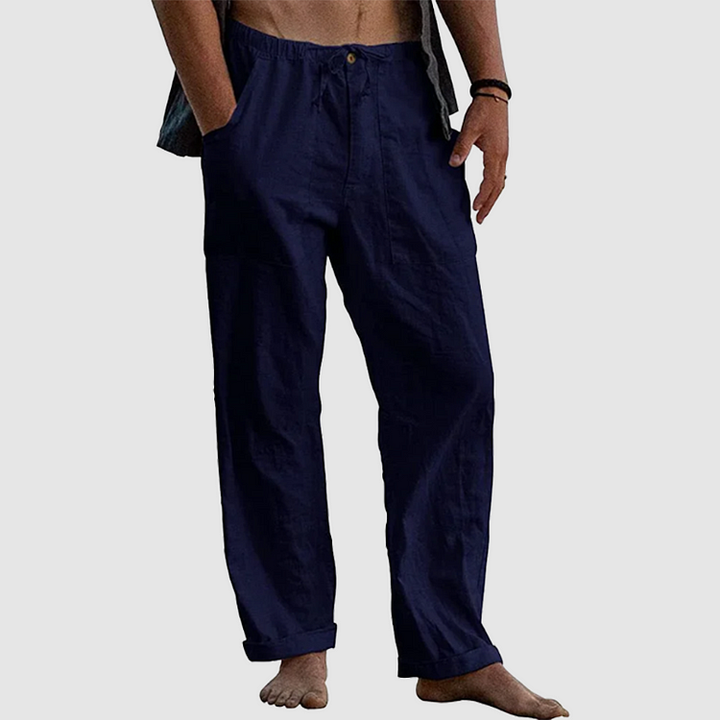 Linen Pants for Women with Adjustable Waist Cord, Relaxed Fit Summer Trousers