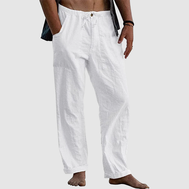 Linen Pants for Women with Adjustable Waist Cord, Relaxed Fit Summer Trousers