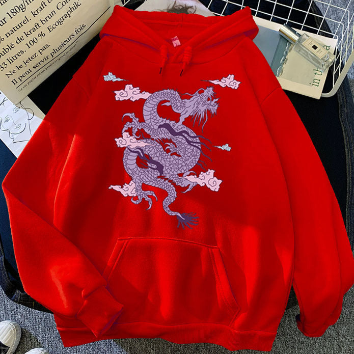 Warm Men’s Hoodie - Dragon Print Pullover, Polyester Casual