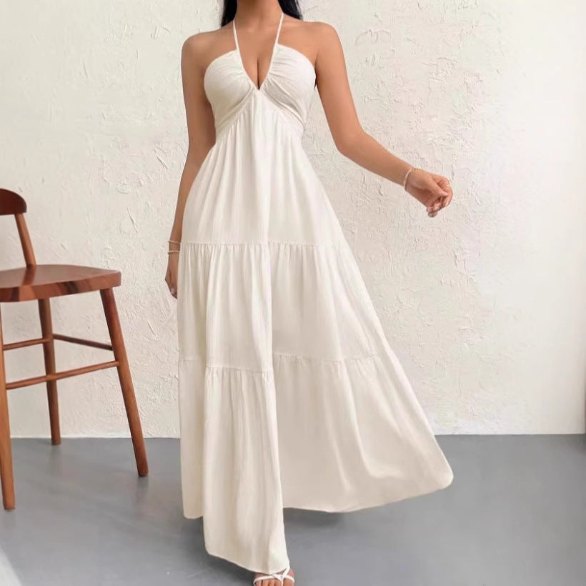 Backless Halter Suspender Maxi Dress – Sleeveless Long Summer Dress, Summer 2026 Trend, Vacation Ready