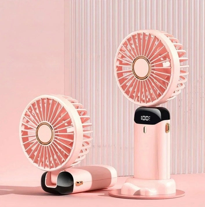 Handheld Mini Fan 3000mAh Portable USB Rechargeable Desk Fan 5 Speed Neck Hanging Outdoor Display Screen