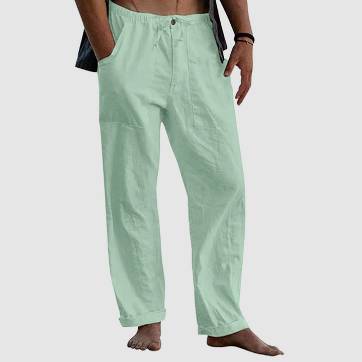 Linen Pants for Women with Adjustable Waist Cord, Relaxed Fit Summer Trousers