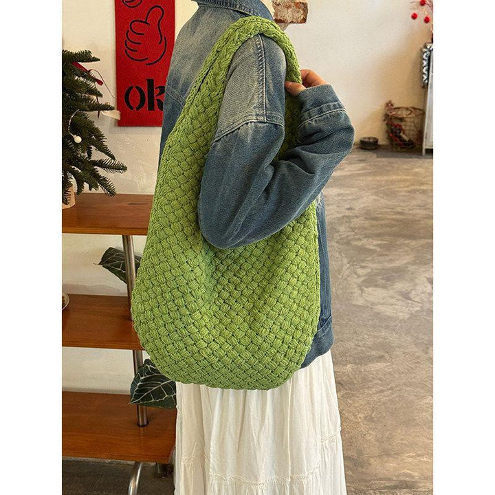 Soft women’s knitted tote bag – textured cross-border trend, knitted, everyday wear