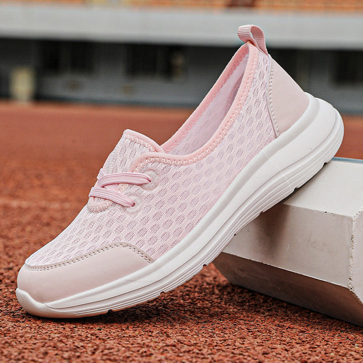 Lightweight Breathable Women’s Lace-Up Sneakers - Low-Profile Round-Toe, Mesh Upper, For Everyday Wear