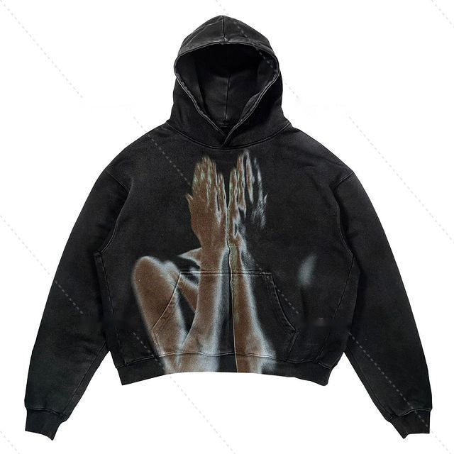Warm Relaxed Hoodie - Cropped Pullover Polyester Streetwear