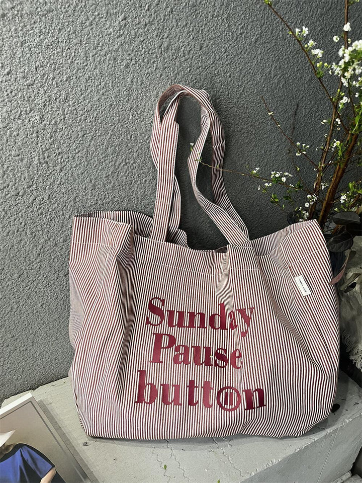 Oversized Unisex Tote Bag - striped, canvas, versatile everyday use for shopping and travel