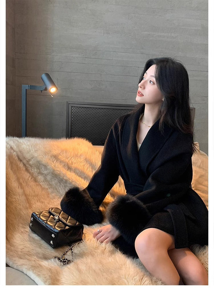 Warm Women’s Long Coat - Shawl Collar, Wool, For Winter