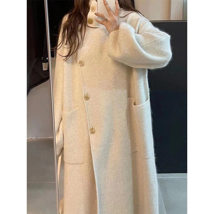 Warm Cozy Womens Wool Midlength Overcoat - Turtleneck Knit