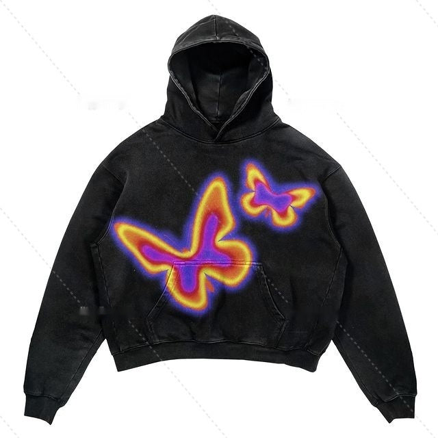 Warm Relaxed Hoodie - Cropped Pullover Polyester Streetwear