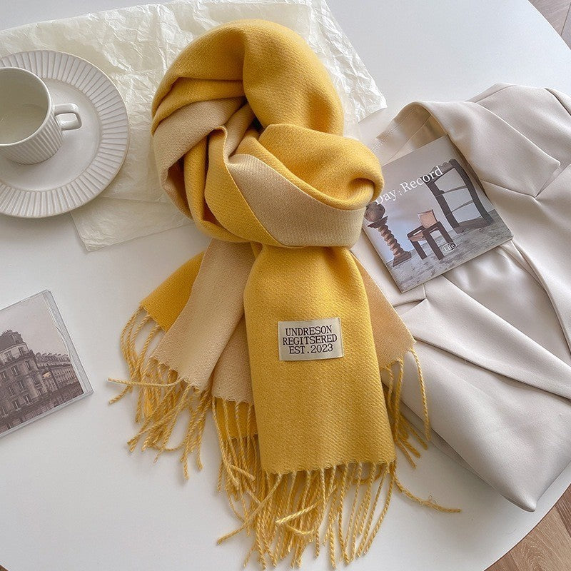 Warm Women Scarf - Reversible Fringed Cashmere Winter