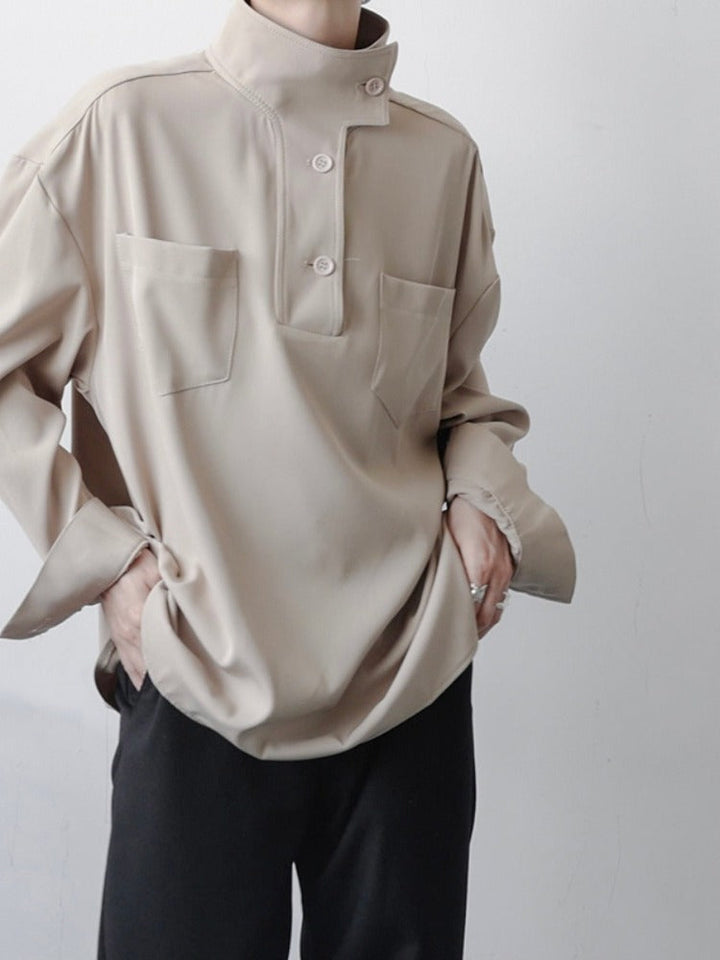 Soft Men’s Half Turtleneck Shirt - Stand Collar, Polyester