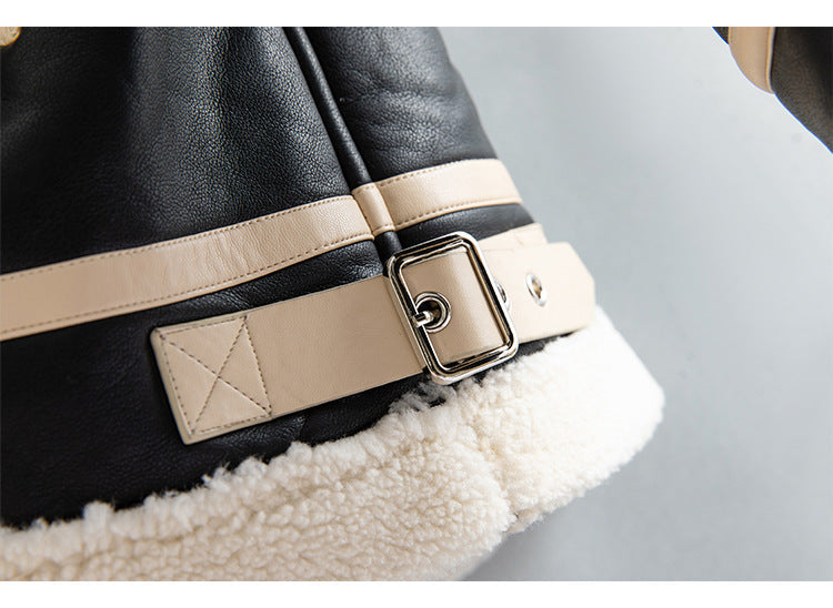Warm Unisex Jacket - Shearling-Lined Faux Leather, Biker Style, Zip Front, For Winter Wear