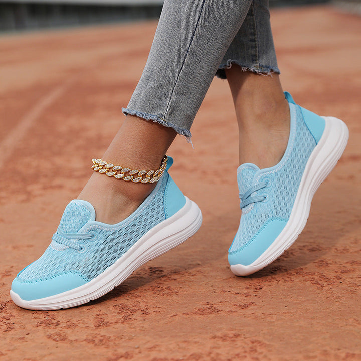 Lightweight Breathable Women’s Lace-Up Sneakers - Low-Profile Round-Toe, Mesh Upper, For Everyday Wear