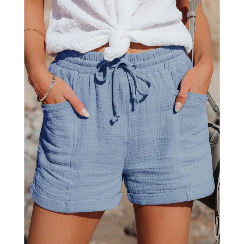 Summer Cotton Linen Shorts Women&