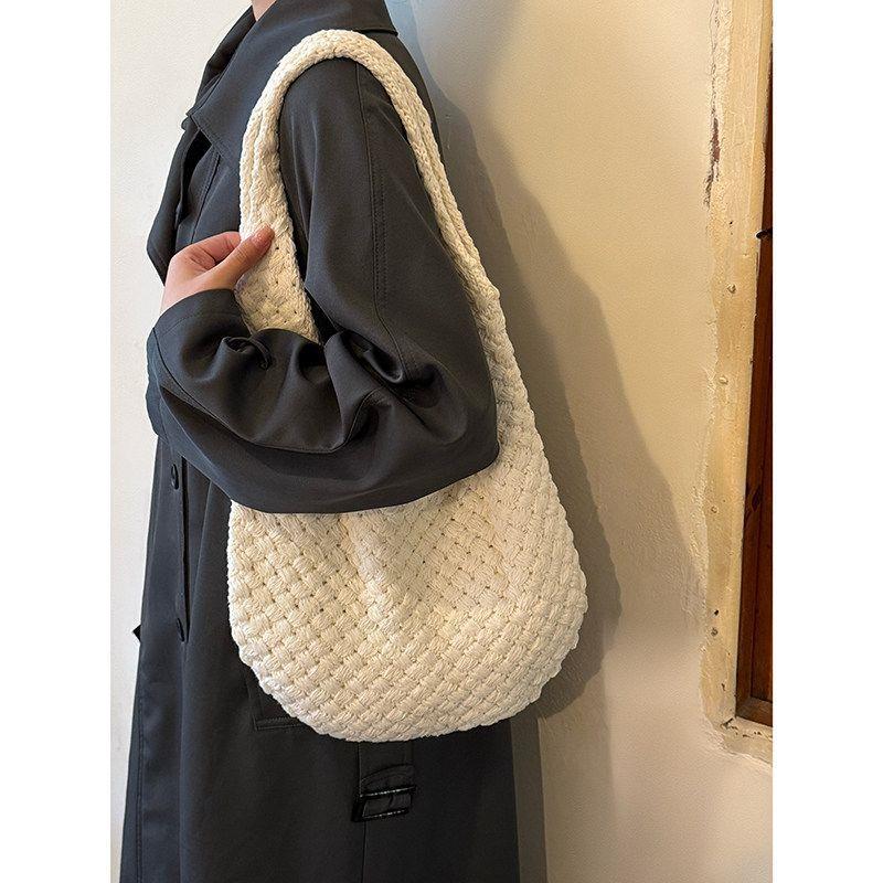 Soft women’s knitted tote bag – textured cross-border trend, knitted, everyday wear